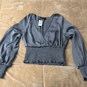 BRAND NEW Express Women's Long Sleeve Crop Top - Small, Blue